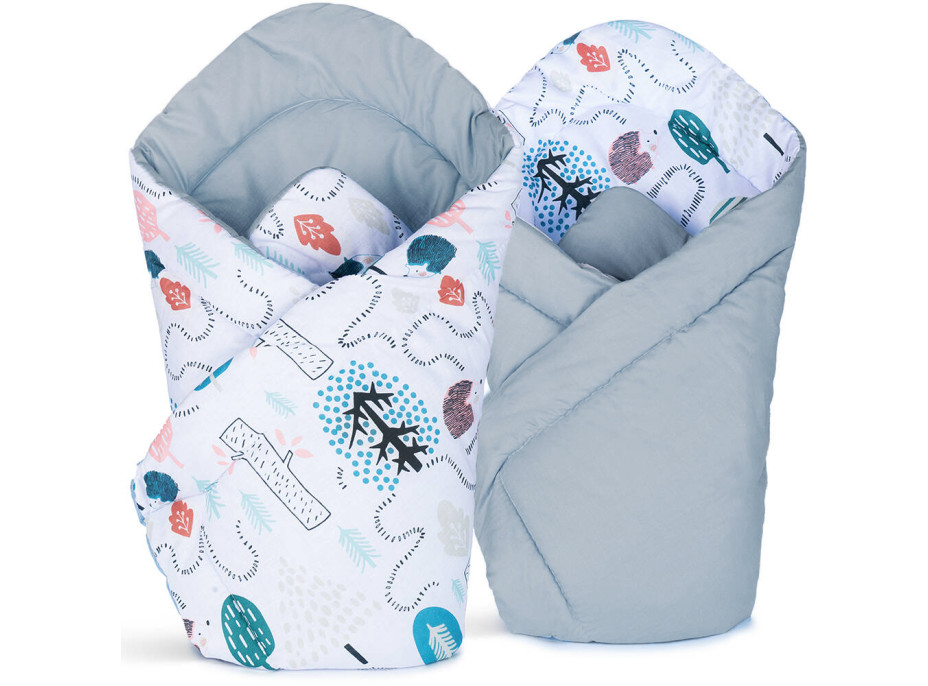 Oboustranná zavinovačka pro miminka 80x80 cm BABY - Cesta ježka/šedá