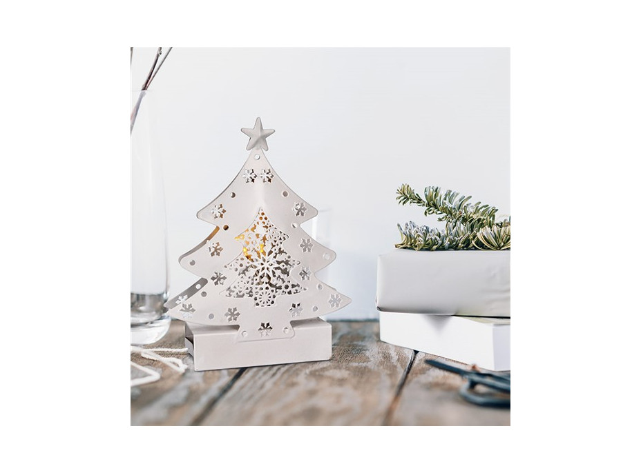 Dekorační LED vánoční stromeček - kovový - 15x11 cm