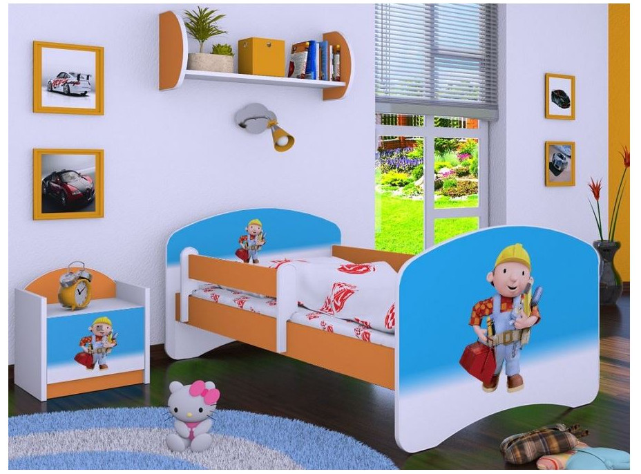Dětská postel bez šuplíku 160x80cm BOŘEK STAVITEL - oranžová