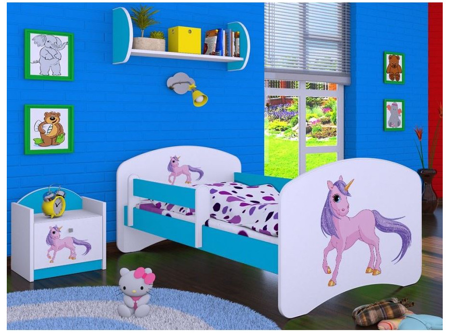 Dětská postel bez šuplíku 160x80cm JEDNOROŽEC - modrá
