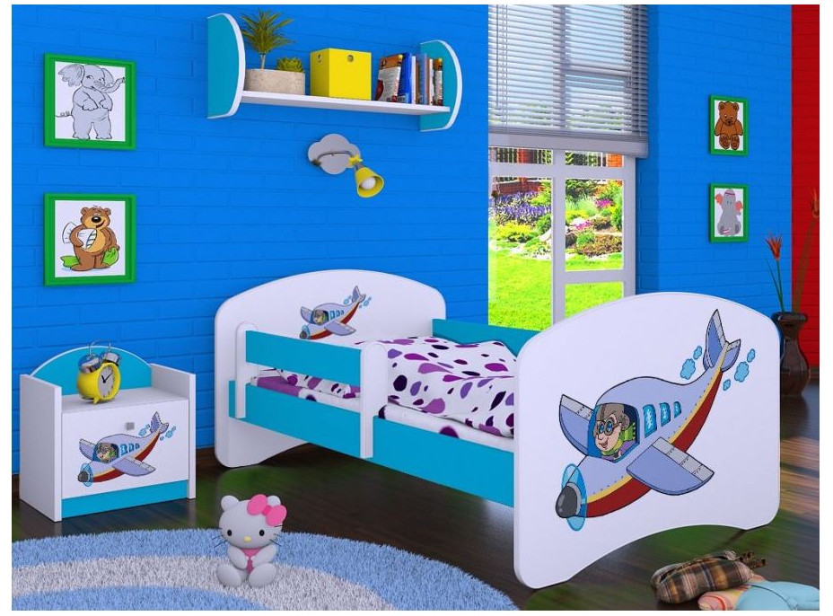 Dětská postel bez šuplíku 160x80cm LETADLO - modrá