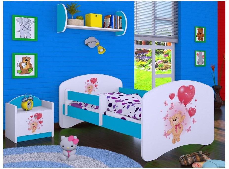Dětská postel bez šuplíku 160x80cm MEDVÍDEK S BALONKY - modrá