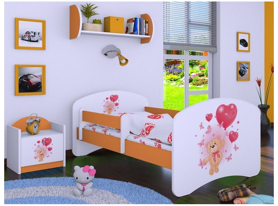 Dětská postel bez šuplíku 160x80cm MEDVÍDEK S BALONKY - oranžová