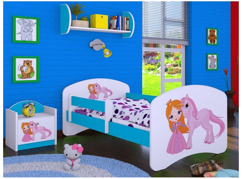 Dětská postel bez šuplíku 160x80cm PRINCEZNA A JEDNOROŽEC - modrá
