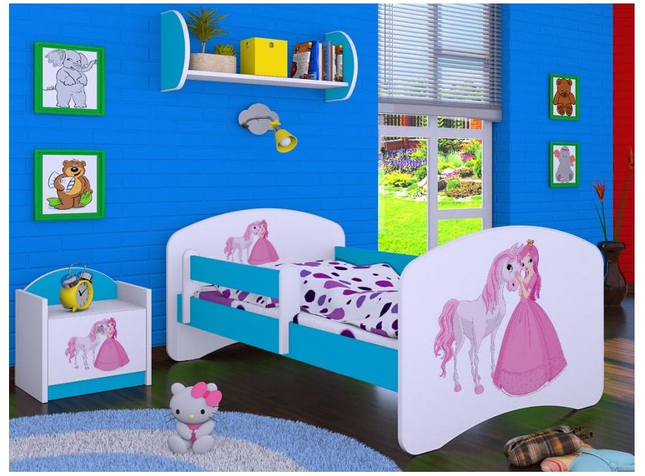 Dětská postel bez šuplíku 160x80cm PRINCEZNA A KONÍK - modrá