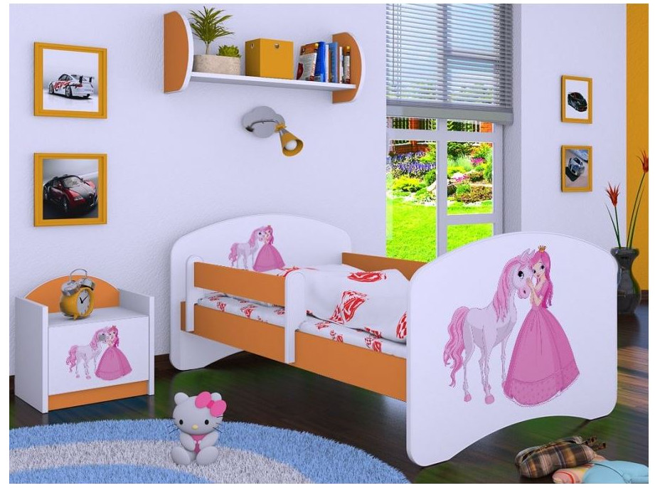 Dětská postel bez šuplíku 160x80cm PRINCEZNA A KONÍK - oranžová