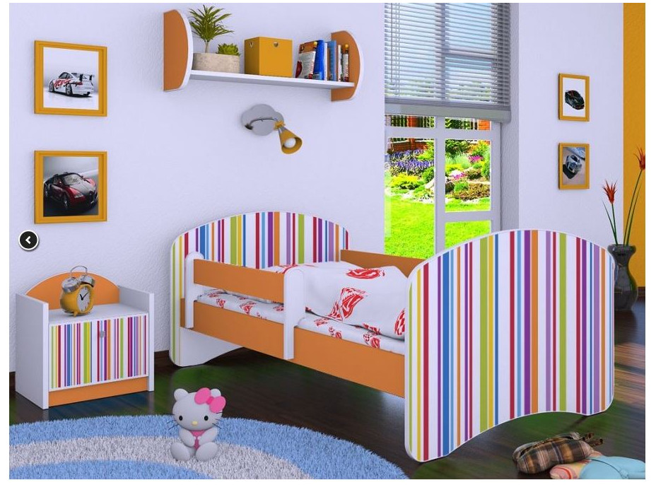 Dětská postel bez šuplíku 160x80cm PROUŽKY - oranžová