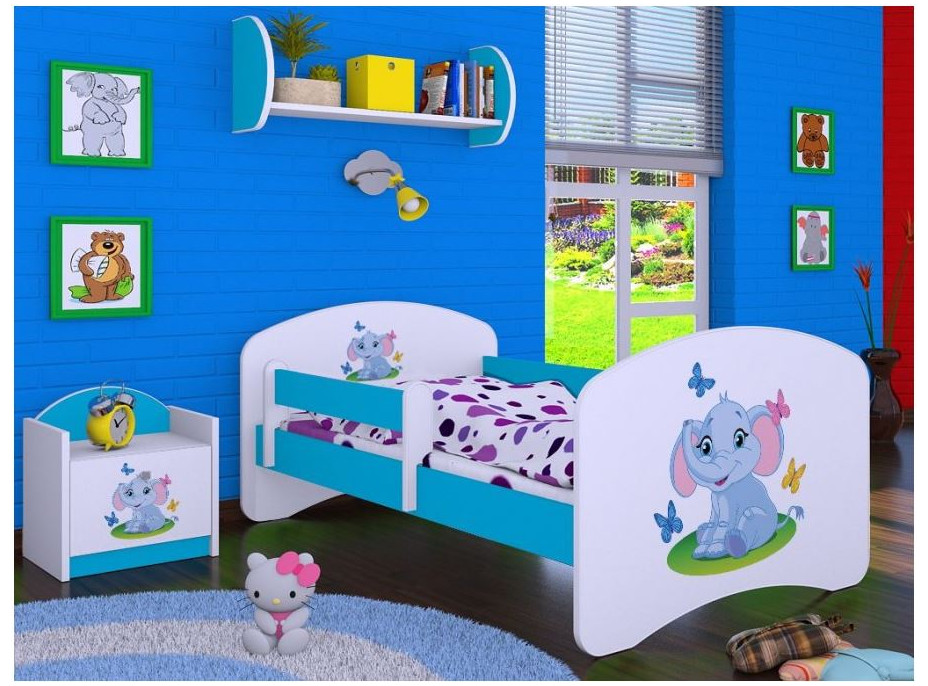 Dětská postel bez šuplíku 180x90cm SLON A MOTÝLCI - modrá
