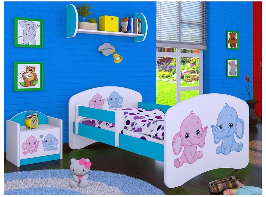 Dětská postel bez šuplíku 180x90cm SLONÍCI - modrá
