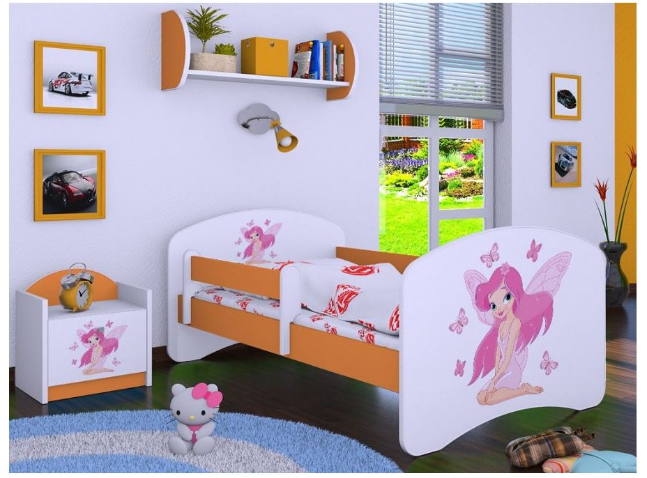 Dětská postel bez šuplíku 180x90cm VÍLA A MOTÝLCI - oranžová