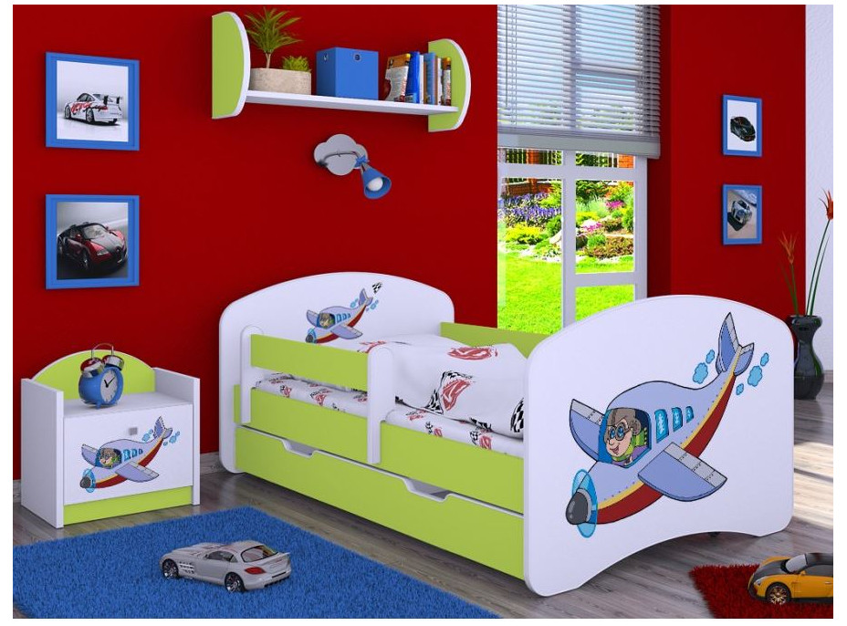 Dětská postel se šuplíkem 180x90cm LETADLO - zelená