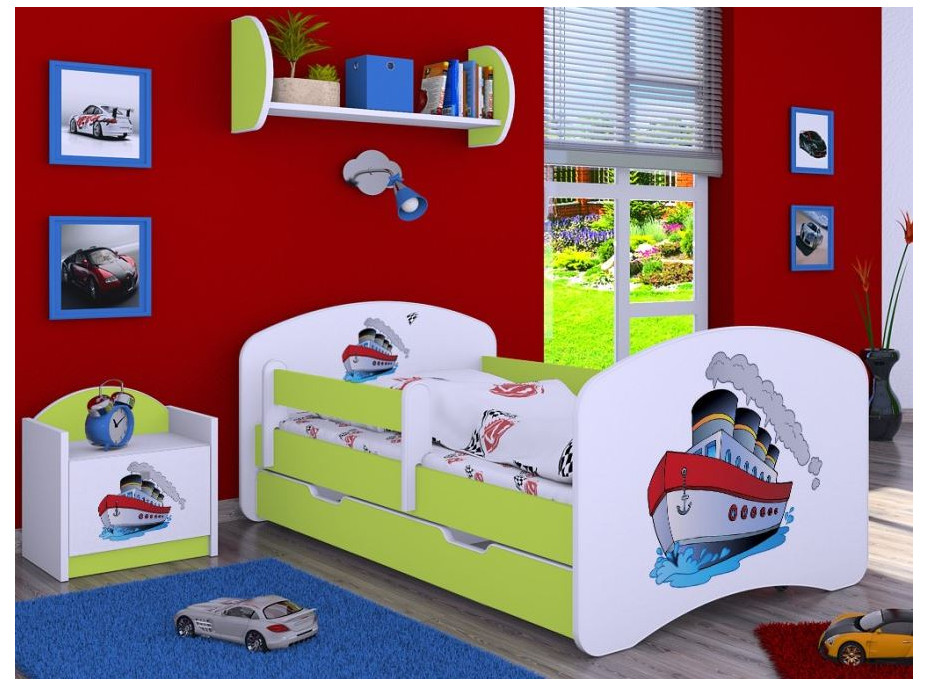 Dětská postel se šuplíkem 180x90cm LODIČKA - zelená