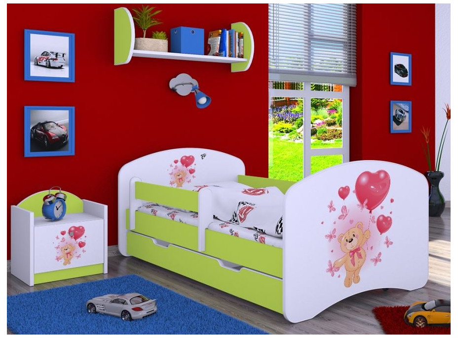 Dětská postel se šuplíkem 180x90cm MEDVÍDEK S BALONKY - zelená
