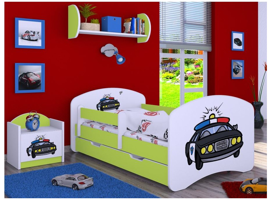 Dětská postel se šuplíkem 160x80cm POLICIE - zelená