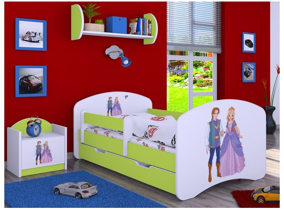 Dětská postel se šuplíkem 160x80cm PRINC A PRINCEZNA - zelená