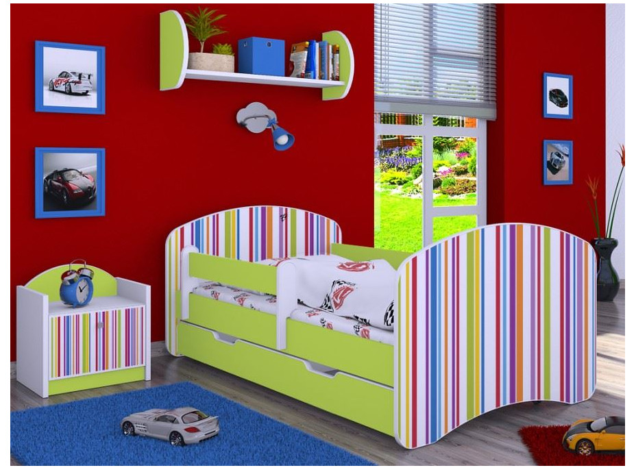 Dětská postel se šuplíkem 160x80cm PROUŽKY - zelená