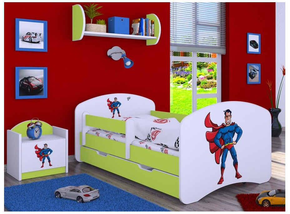 Dětská postel se šuplíkem 160x80cm SUPERMAN - zelená