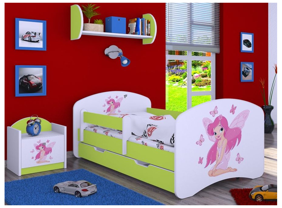 Dětská postel se šuplíkem 160x80cm VÍLA A MOTÝLCI - zelená