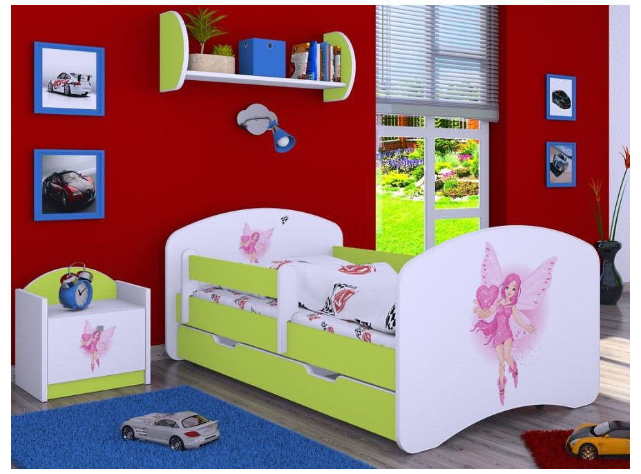 Dětská postel se šuplíkem 180x90cm VÍLA A SRDÍČKO - zelená