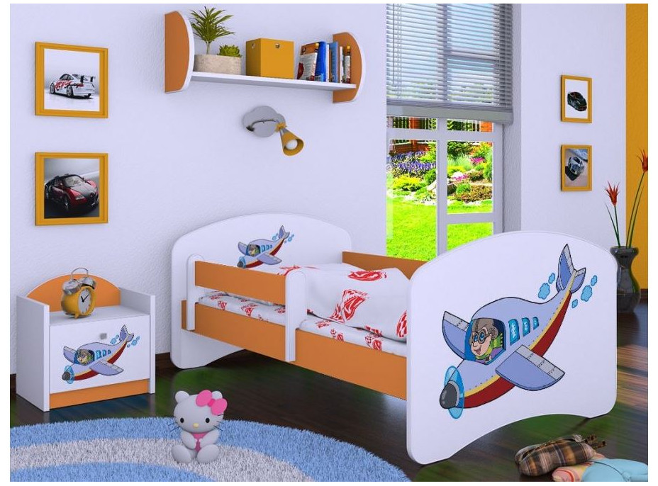 Dětská postel bez šuplíku 180x90cm LETADLO - oranžová