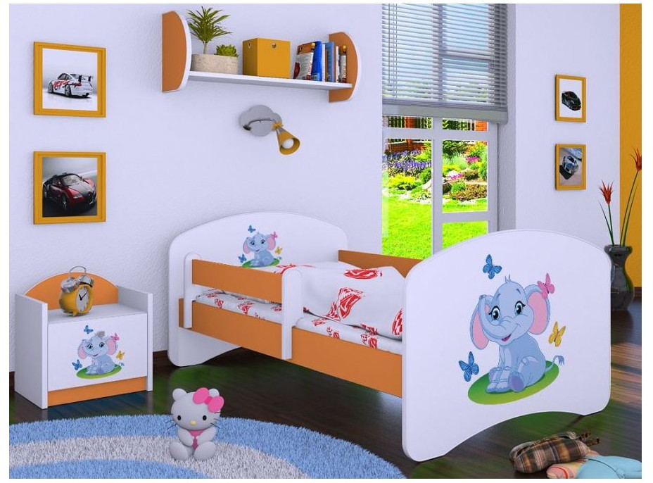 Dětská postel bez šuplíku 180x90cm SLON A MOTÝLCI - oranžová