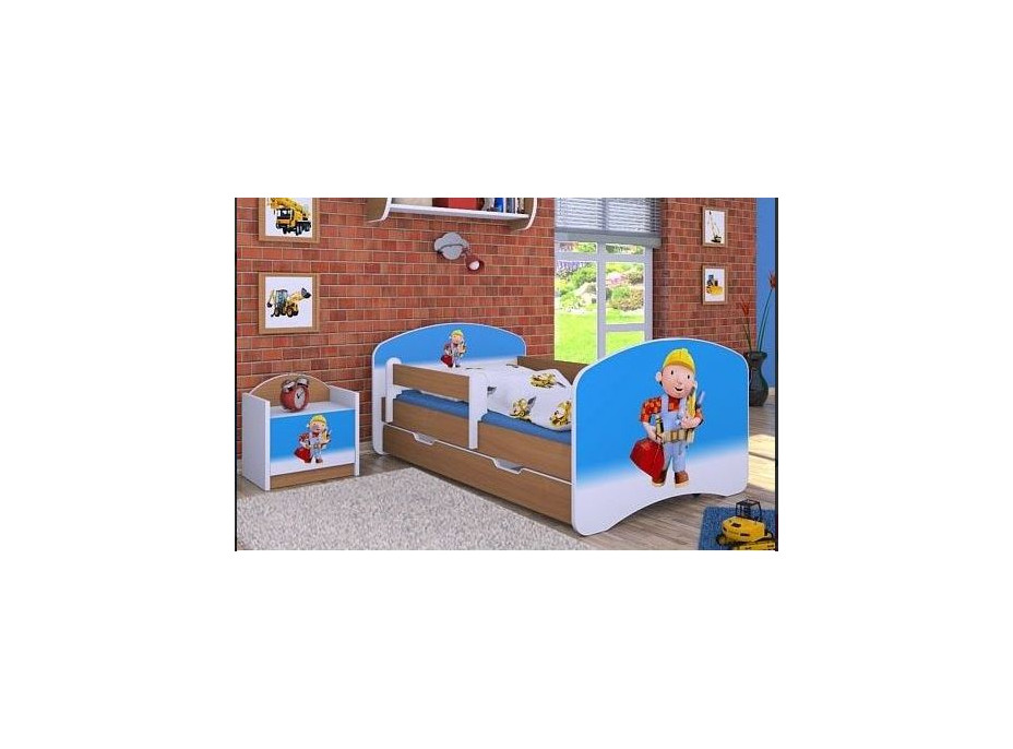 Dětská postel se šuplíkem 180x90cm BOŘEK STAVITEL - buk
