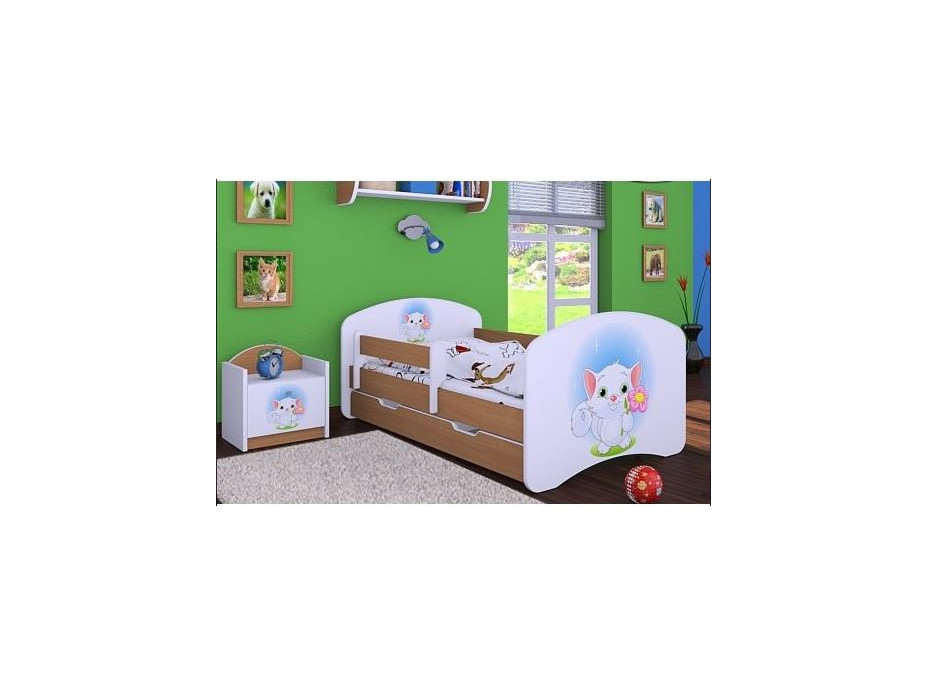 Dětská postel se šuplíkem 180x90cm KOČIČKA S KYTIČKOU - buk
