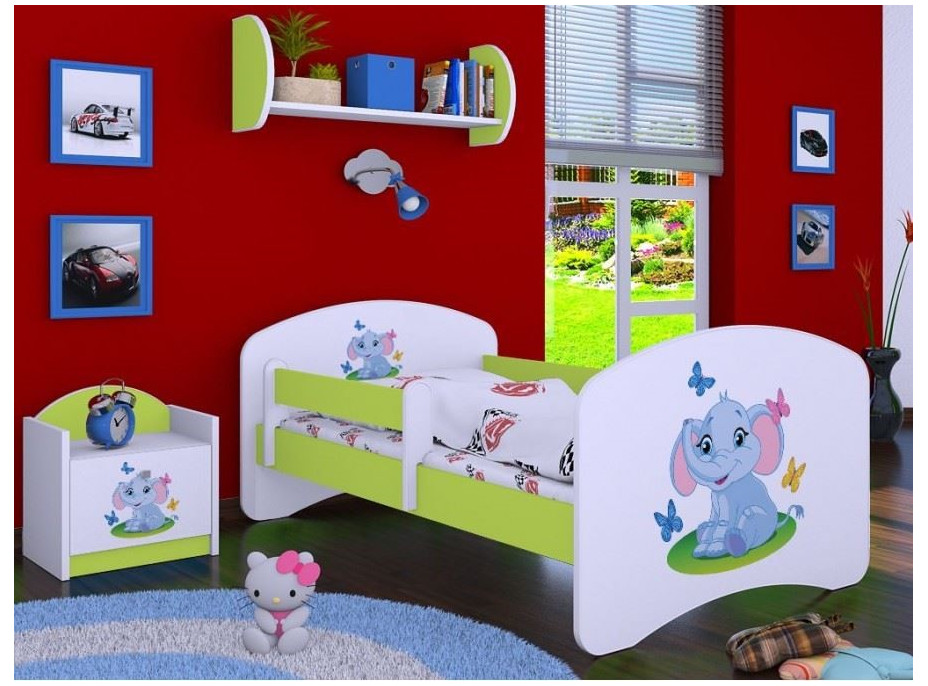 Dětská postel bez šuplíku 180x90cm SLON A MOTÝLCI - zelená