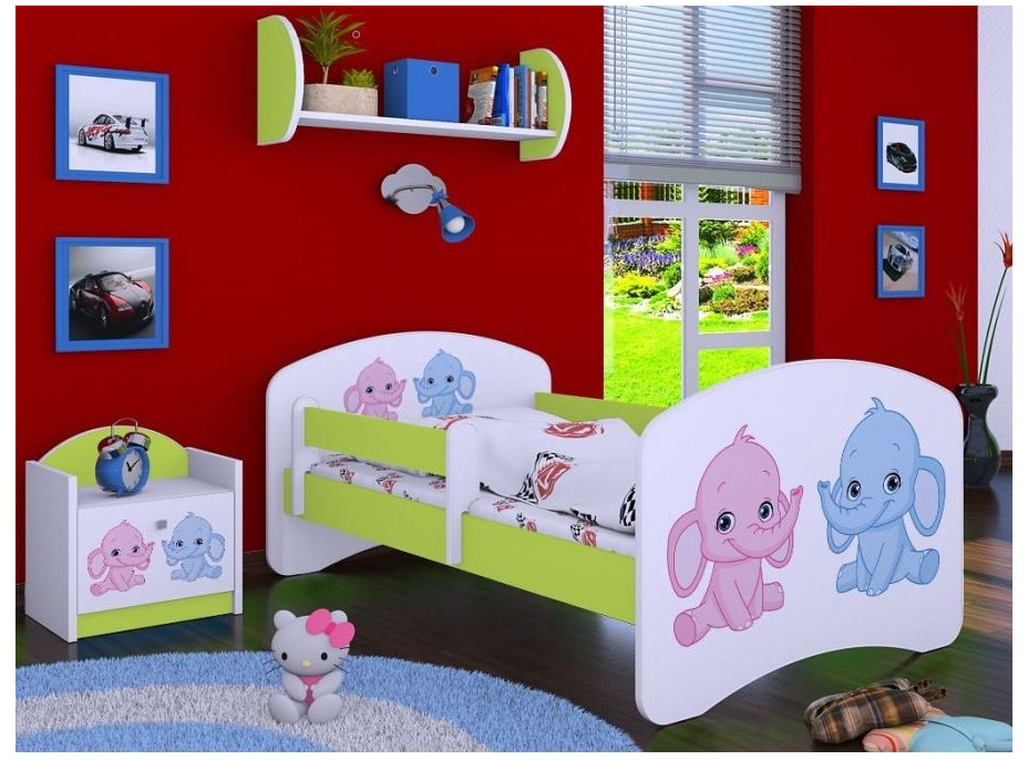 Dětská postel bez šuplíku 180x90cm SLONÍCI - zelená