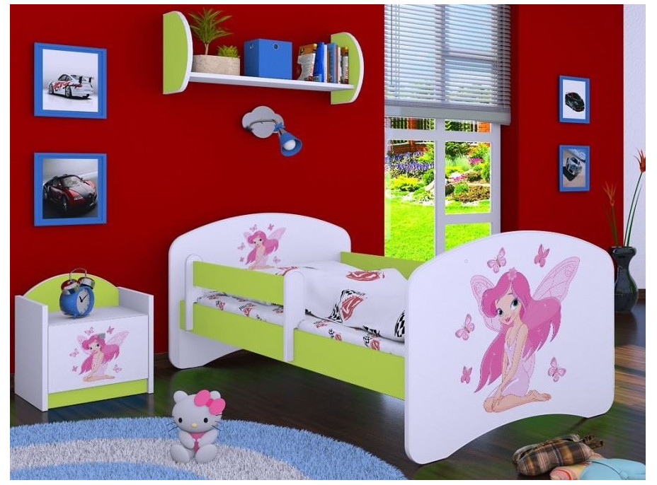 Dětská postel bez šuplíku 180x90cm VÍLA A MOTÝLCI - zelená