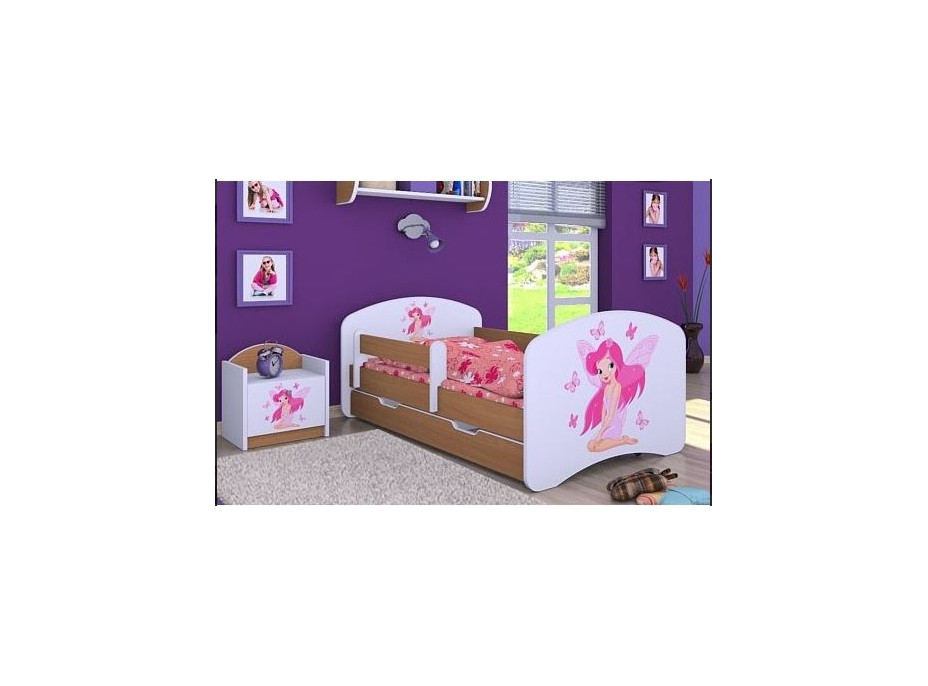 Dětská postel se šuplíkem 180x90cm VÍLA A MOTÝLCI - buk