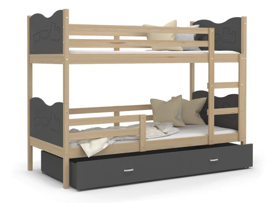 Dětská patrová postel se šuplíkem MAX R - 160x80 cm - šedá/borovice - vláček