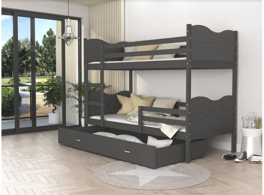 Dětská patrová postel se šuplíkem MAX R - 190x80 cm - šedá - vláček