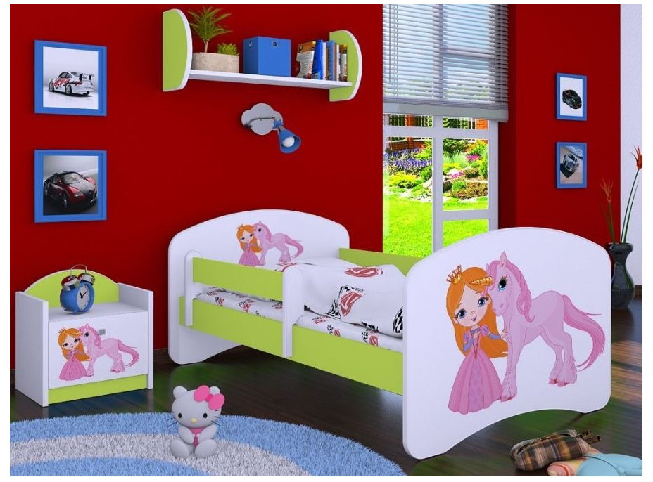 Dětská postel bez šuplíku 160x80cm PRINCEZNA A JEDNOROŽEC - zelená