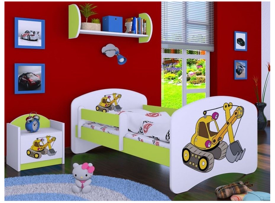 Dětská postel bez šuplíku 180x90cm ŽLUTÝ BAGR - zelená