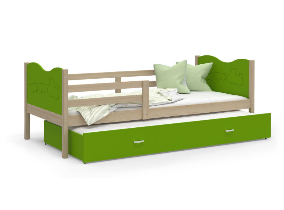 Dětská postel s přistýlkou MAX W - 190x80 cm - zelená/borovice - vláček