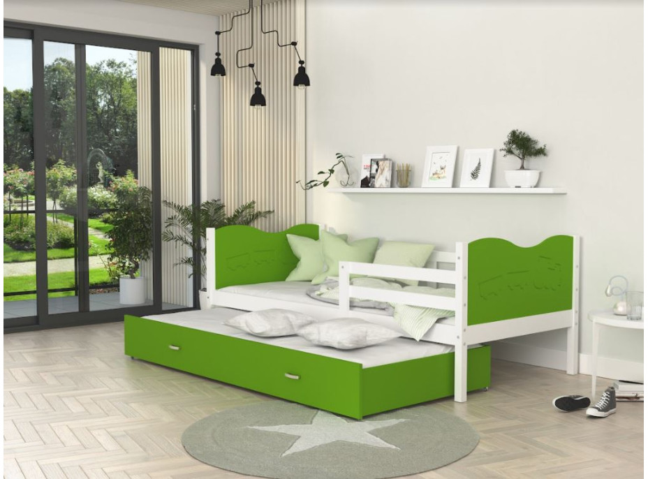 Dětská postel s přistýlkou MAX W - 190x80 cm - zeleno-bílá - vláček