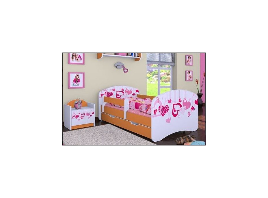 Dětská postel se šuplíkem 160x80cm FALL IN LOVE - oranžová