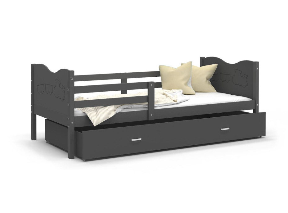 Dětská postel se šuplíkem MAX S - 160x80 cm - šedá - vláček