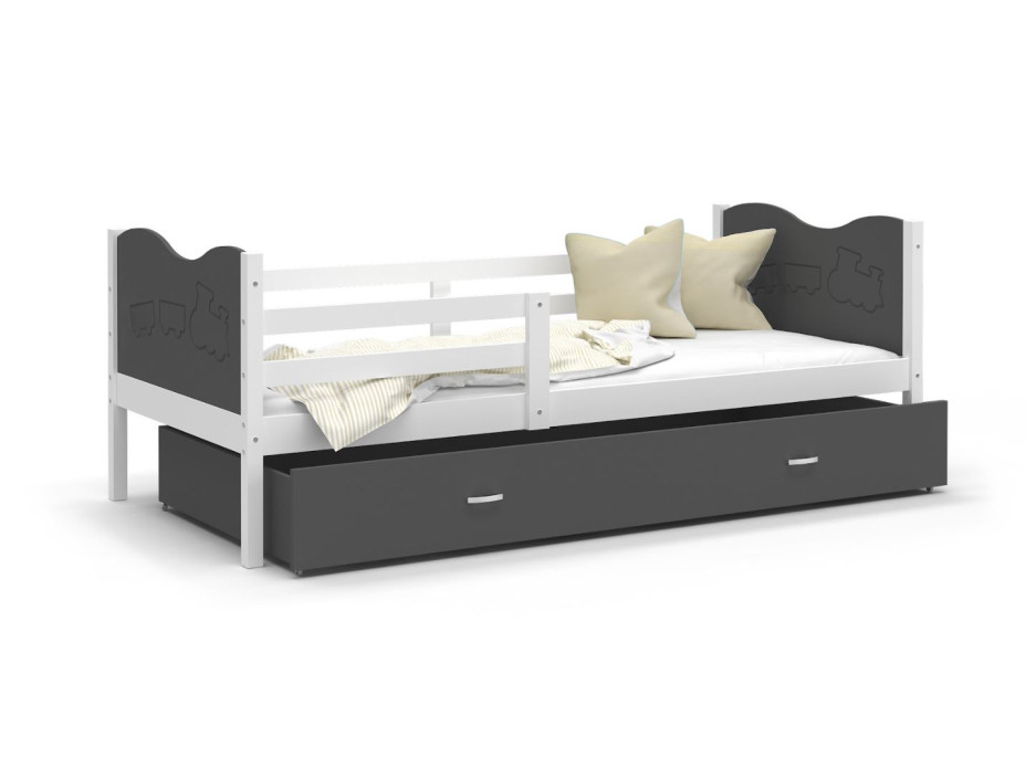 Dětská postel se šuplíkem MAX S - 160x80 cm - šedo-bílá - vláček
