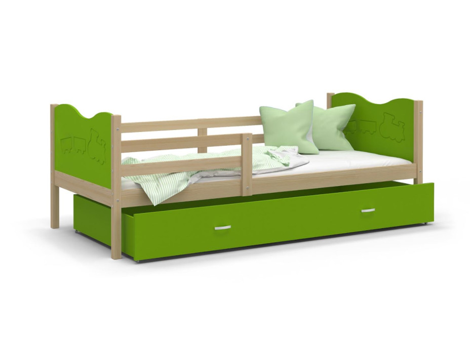 Dětská postel se šuplíkem MAX S - 160x80 cm - zelená/borovice - vláček