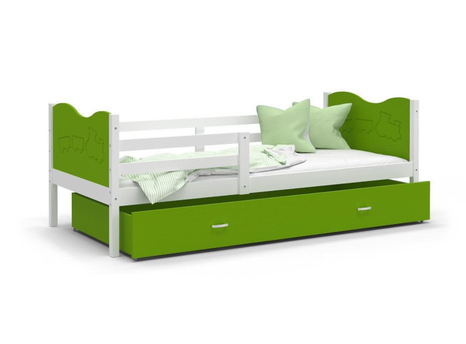Dětská postel se šuplíkem MAX S - 160x80 cm - zeleno-bílá - vláček
