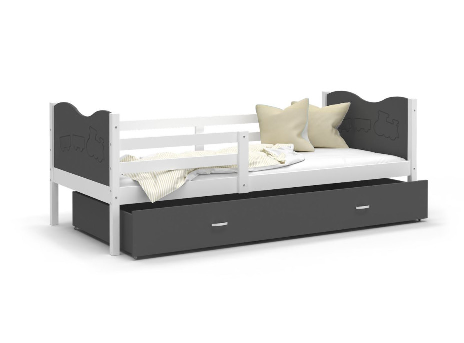 Dětská postel se šuplíkem MAX S - 190x80 cm - šedo-bílá - vláček