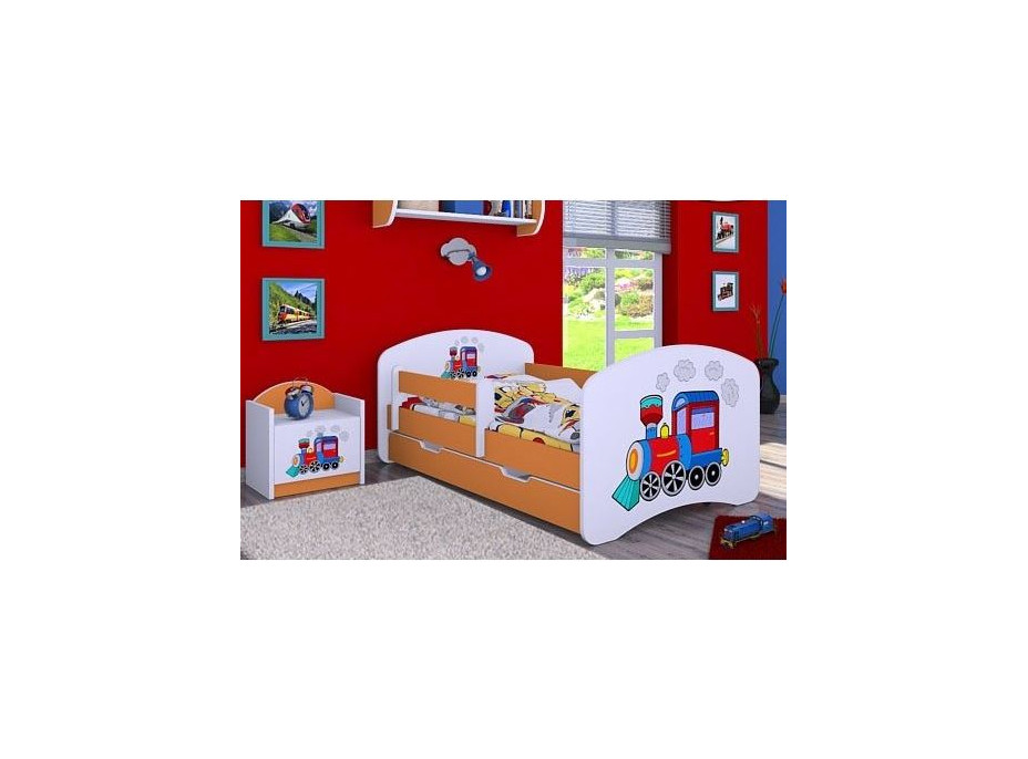 Dětská postel se šuplíkem 160x80cm SUPER LOKOMOTIVA - oranžová