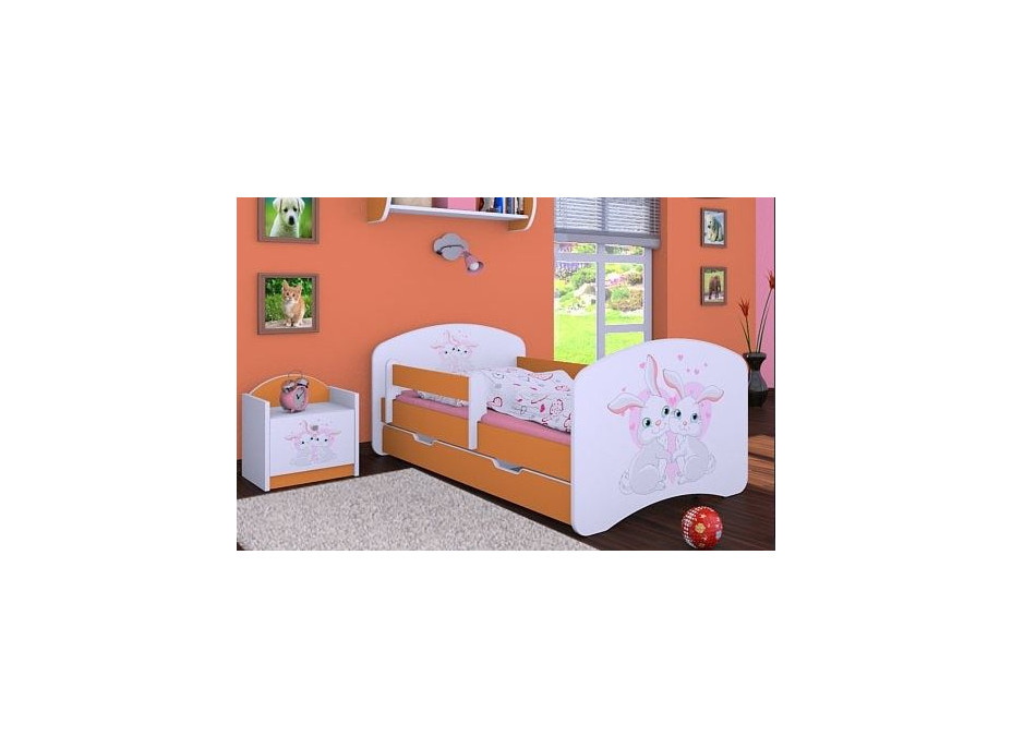 Dětská postel se šuplíkem 180x90cm ZAJÍČCI - oranžová