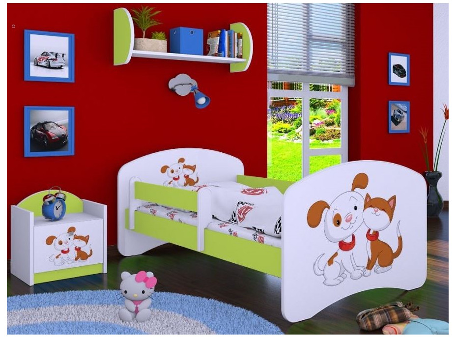 Dětská postel bez šuplíku 160x80cm PEJSEK A KOČIČKA - zelená