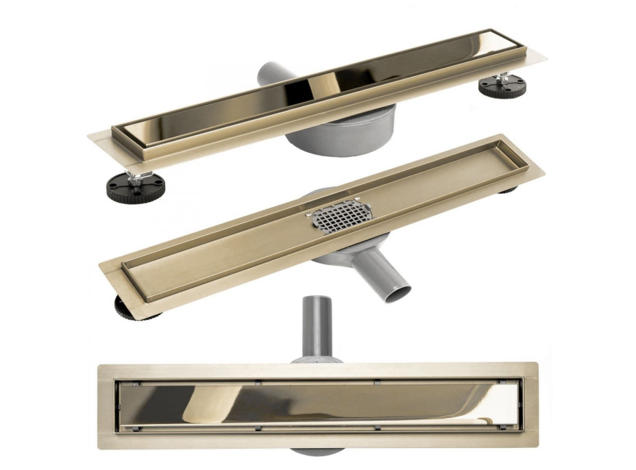 Odtokový sprchový žlab MAXMAX Rea NEO 2v1 PRO - světle zlatý zrcadlový - s otočným sifonem