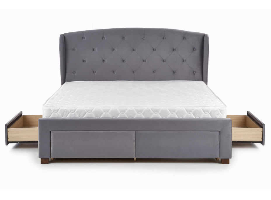 Postel z masivu se šuplíky SABRINA 200x160 cm - čalouněná - zelená