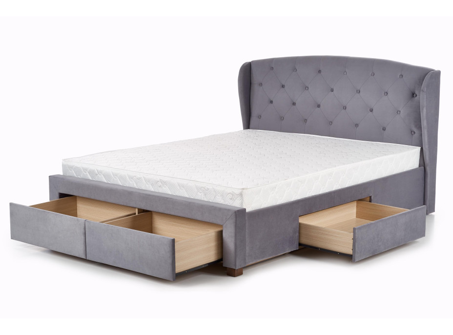 Postel z masivu se šuplíky SABRINA 200x160 cm - čalouněná - zelená