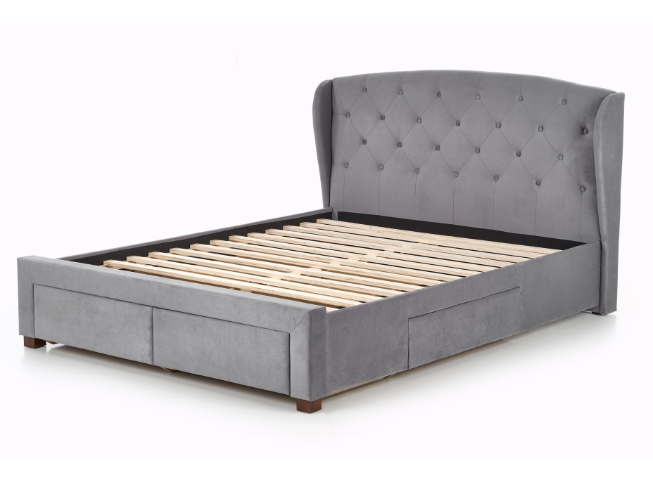 Postel z masivu se šuplíky SABRINA 200x160 cm - čalouněná - zelená